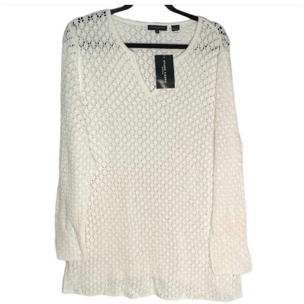 Jeanne Pierre White Lace V-Neck Knit size 2x